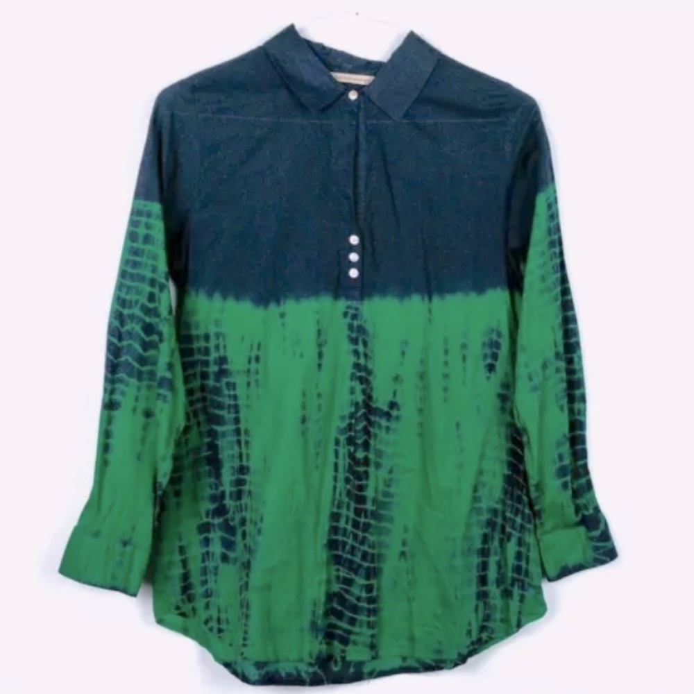 Soft Surroundings Henley Shirt Top 3X Tie-Dye Long Sleeve Colorblock Lightweight